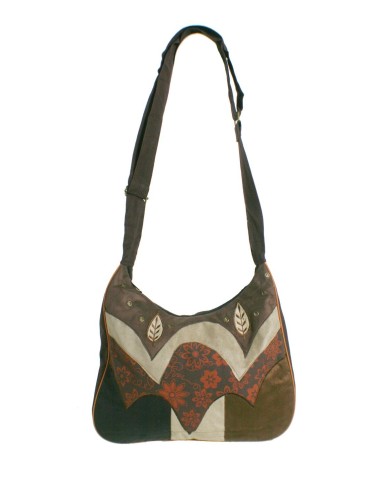 Sac hippie multi-usage en coton ethnique marron avec fermeture zippée