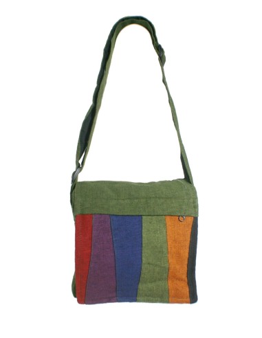 Petit sac multi-usages hippie ethnique en coton vert poignées tissées