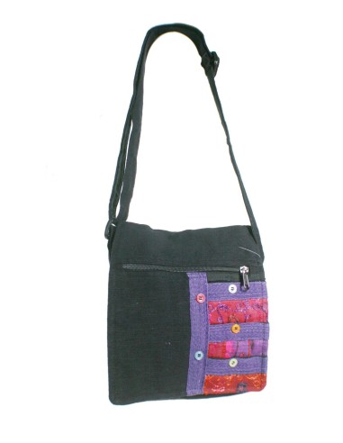 Petit sac multi-usages hippie ethnique anses coton couleur noir