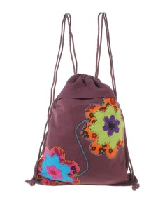 Mochila bolsa de cuerdas hippie bordado étnico color granate
