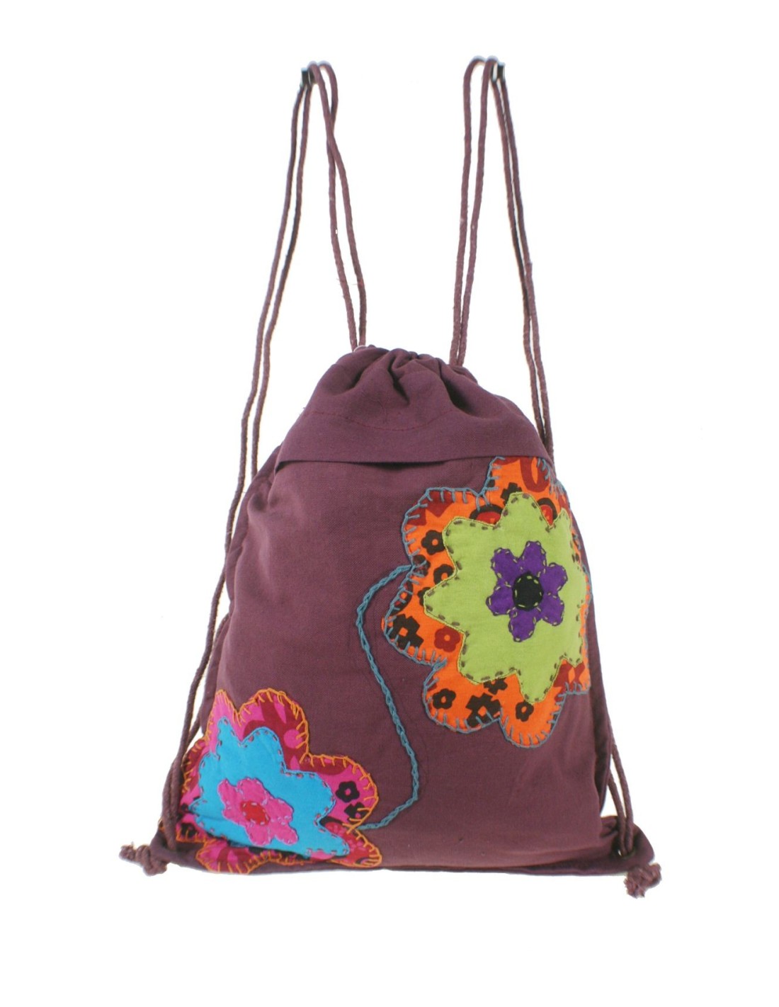 Mochila bolsa cuerdas hippie bordado color granate