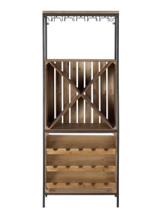 Botellero de madera y metal vertical, mueble auxiliar para botellas de estilo rústico.  2