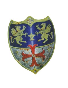 Escudo de madera laminada con diseño medieval complemento de juego y disfraces para niños y niñas