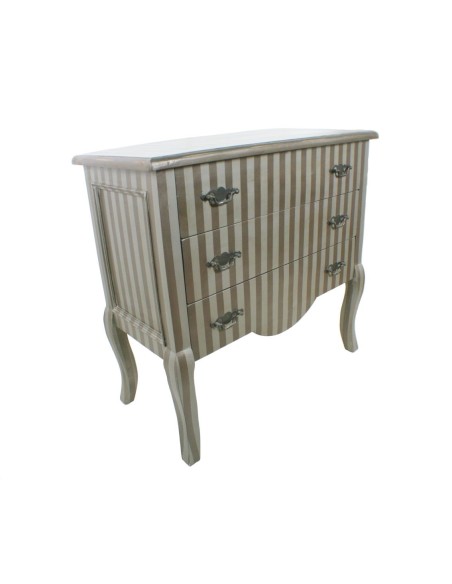 Cómoda madera color gris a rayas estilo vintage con tres cajones. Medidas: 92x94x47 cm.