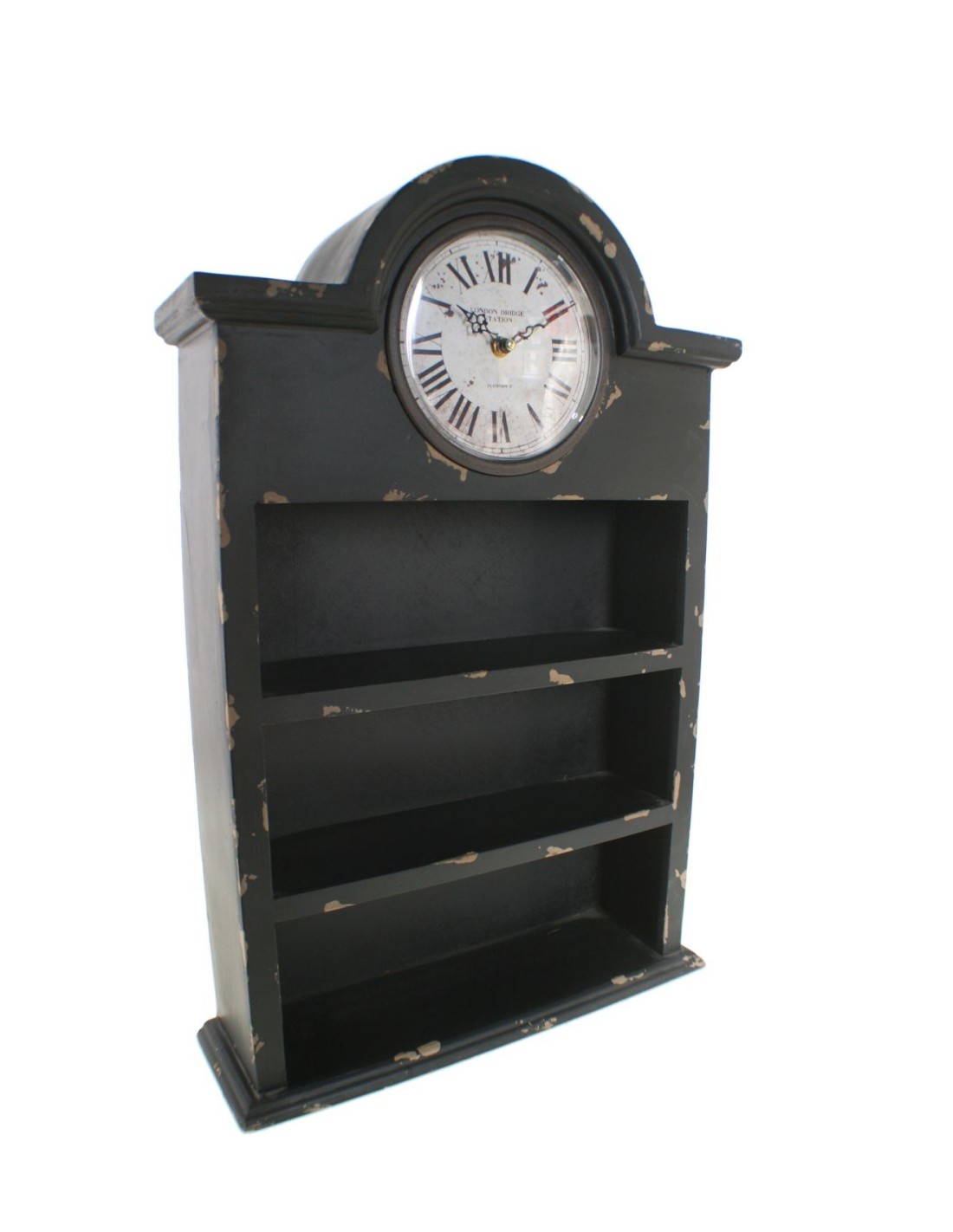 Mueble estante con reloj vintage de madera maciza decoración hogar
