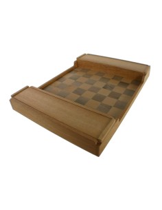 Plateau de jeu d'échecs et de dames en bois massif de cèdre et de noyer avec pare-copeaux. 2