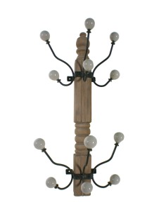 Colgador perchero de pared seis ganchos de porcelana soporte de madera maciza decoración hogar vintage. Medidas: 56x27x18 cm.