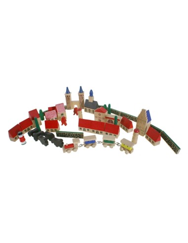 Juego de Construcción de Madera, Mi Pueblo Multicolor en Piezas, Puzzle de Creatividad Infantil: 46  Piezas