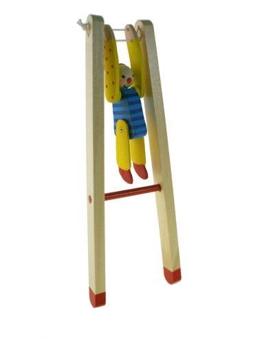 Pallasso equilibrista en barra tradicional joc d'estrènyer de fusta per habilitat de mans.