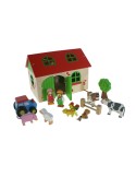 Juguete de granja de madera con figuras y accesorios de colorido con techo abatible juego infantil