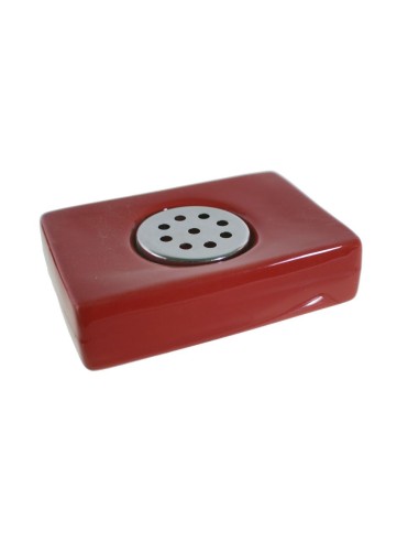 Porte-savon en céramique, distributeur de savon avec bonde en acier inoxydable. Rouge.