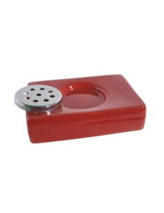 Jabonera, Dispensador para Pastilla de Jabón de Cerámica con Drenaje Inox. Color Rojo. 2