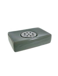Jabonera dispensador pastilla jabón de cerámica con drenaje color gris. Medidas: 11,5x7,5 cm.