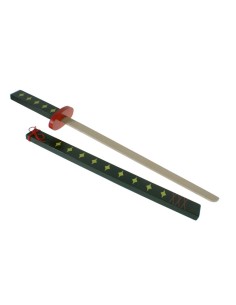 Espasa o Katana japonesa de fusta decorada per a joc infantil complement i accessori disfresses. Mides: 61x9x5 cm.