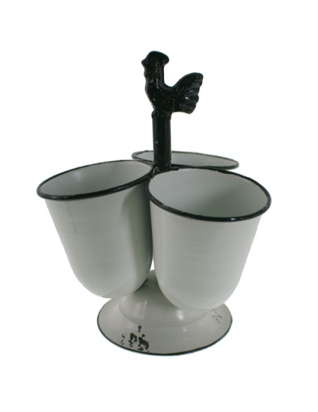 Macetero de sobremesa metal blanco tres tiestos para flores acabado antiguo decoración hogar. Medidas: 25xØ19 cm.