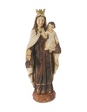 Virgen del Carmen figura religiosa con estuche acabado estilo madera pintado a mano decoración hogar.