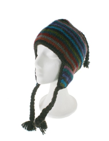 Gorro de invierno artesanal de lana con orejeras y forro polar cálido multicolor marrón para mujer y hombre