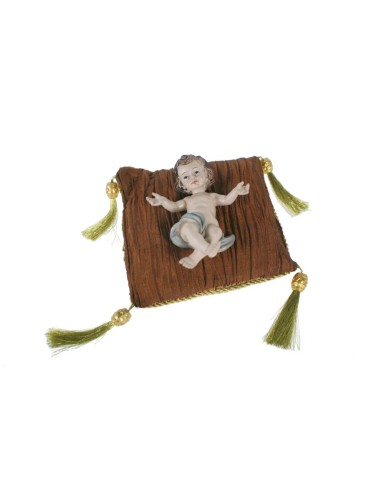 Enfant Jésus sur coussin de table et figure religieuse en résine, décoration de Noël peinte à la main