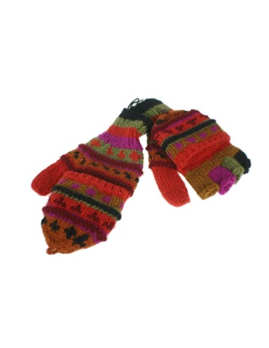 Gants de mitaines à capuche en laine orange fabriqués à la main chaud doux et confortable pour les gants d'hiver froids mitaines