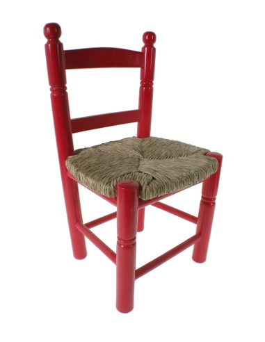 Silla infantil de madera y asiento de anea color rojo para niño niña regalo original