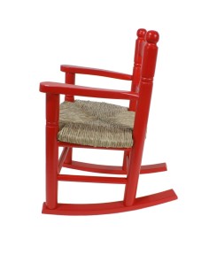 Chaise berçante pour enfants en bois rouge siège de quenouille décoration chambre garçon fille cadeau original. Mesures: 53xx34x 2