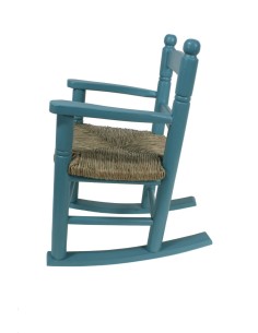 Chaise berçante pour enfants en bois et siège de quenouille bleu vintage pour cadeau original garçon fille 2