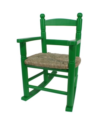 Mecedora infantil de madera y asiento de anea color verde para niño niña regalo original
