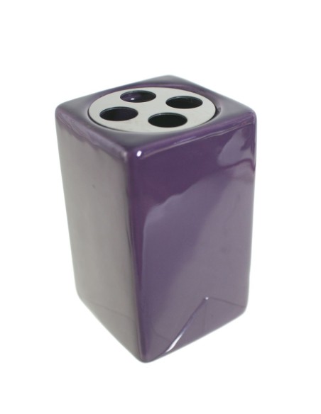 Organizador Porta Cepillos de Dientes de Cerámica Color Lila y Acero Inoxidable.