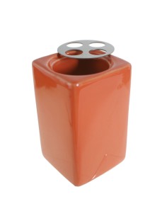 Organizador Porta Cepillos de Dientes de Cerámica Color Naranja y Acero Inoxidable 2
