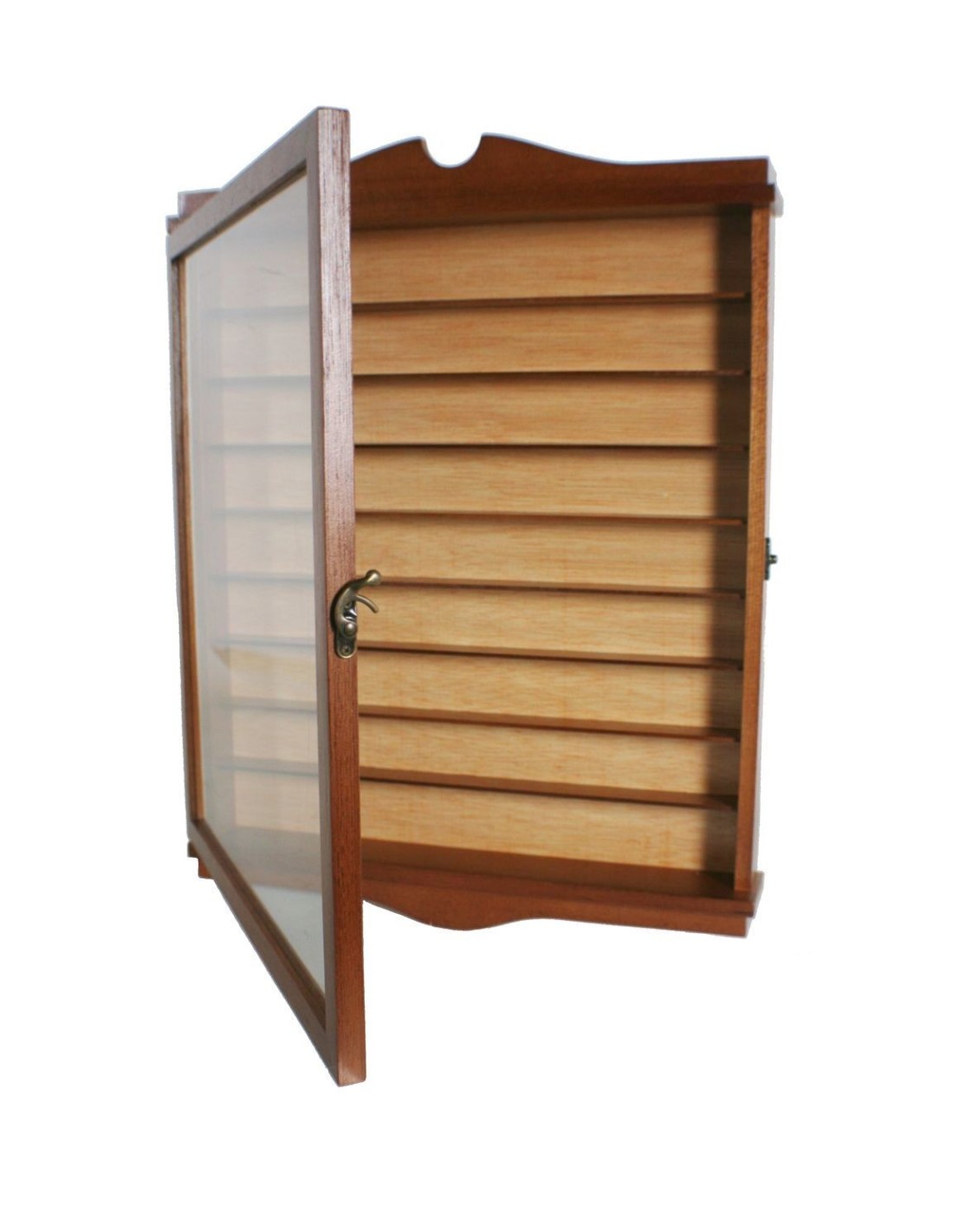 Vitrina expositor madera con puerta cristal para dedales 160 unidades