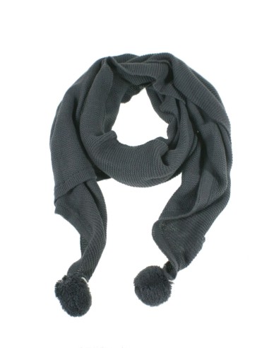 Bufanda acrílica de color gris con pompones en estremos moda mujer para regalo disfrutar del frio invierno bufanda para ella