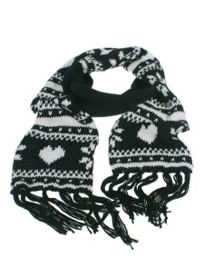 Bufanda unisex estil nòrdic de color negre i disseny blanc per al fred hivern regal original. Mesures: 220x20 cm.
