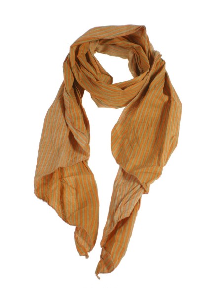 Pañuelo foulard de cuello suave estilo básico a rayas en naranja y verde para regalo moda mujer. Medidas: 180x40 cm.