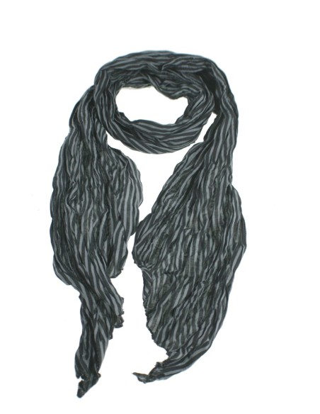 Pañuelo foulard de cuello suave estilo básico a rayas en negro y gris para regalo moda mujer. Medidas: 180x40 cm.