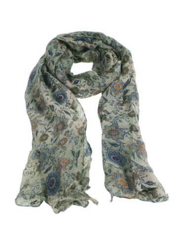 Bufanda foulard bàsic color blau estampat amb flors complement per a la teva look regal original funcional moda dona