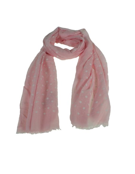 Pañuelo foulard de cuello tacto suave diseño estampado flores color rosa para regalo moda mujer. Medidas: 180x65 cm.