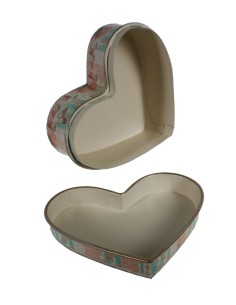 Caixa joier de metall gran en forma de cor decorada amb flors tons pastel estil vintage romàntic  2