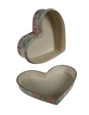 Caja joyero de metal mediana en forma de corazón decorada con flores tonos pastel estilo vintage romántico