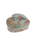 Caja joyero de metal pequeña en forma de corazón decorada con flores tonos pastel estilo vintage romántico