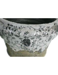 Juego de dos maceteros terracota y decoración con cerámica color gris para jardín terraza decoración hogar 2