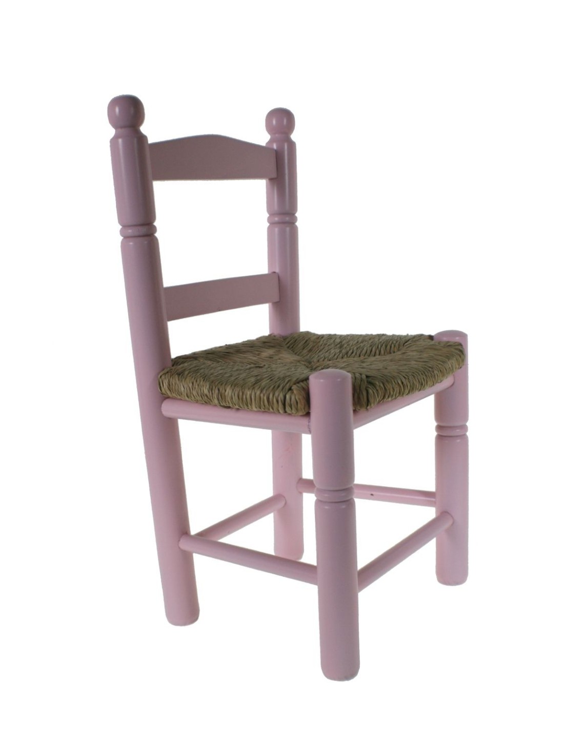 Silla infantil de madera y asiento de anea color rosa para niño niña regalo original
