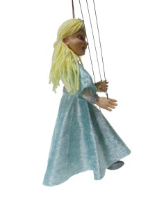 Marioneta de cuerda modelo Princesa de madera y pintada artesanal con vestido color azul. 2
