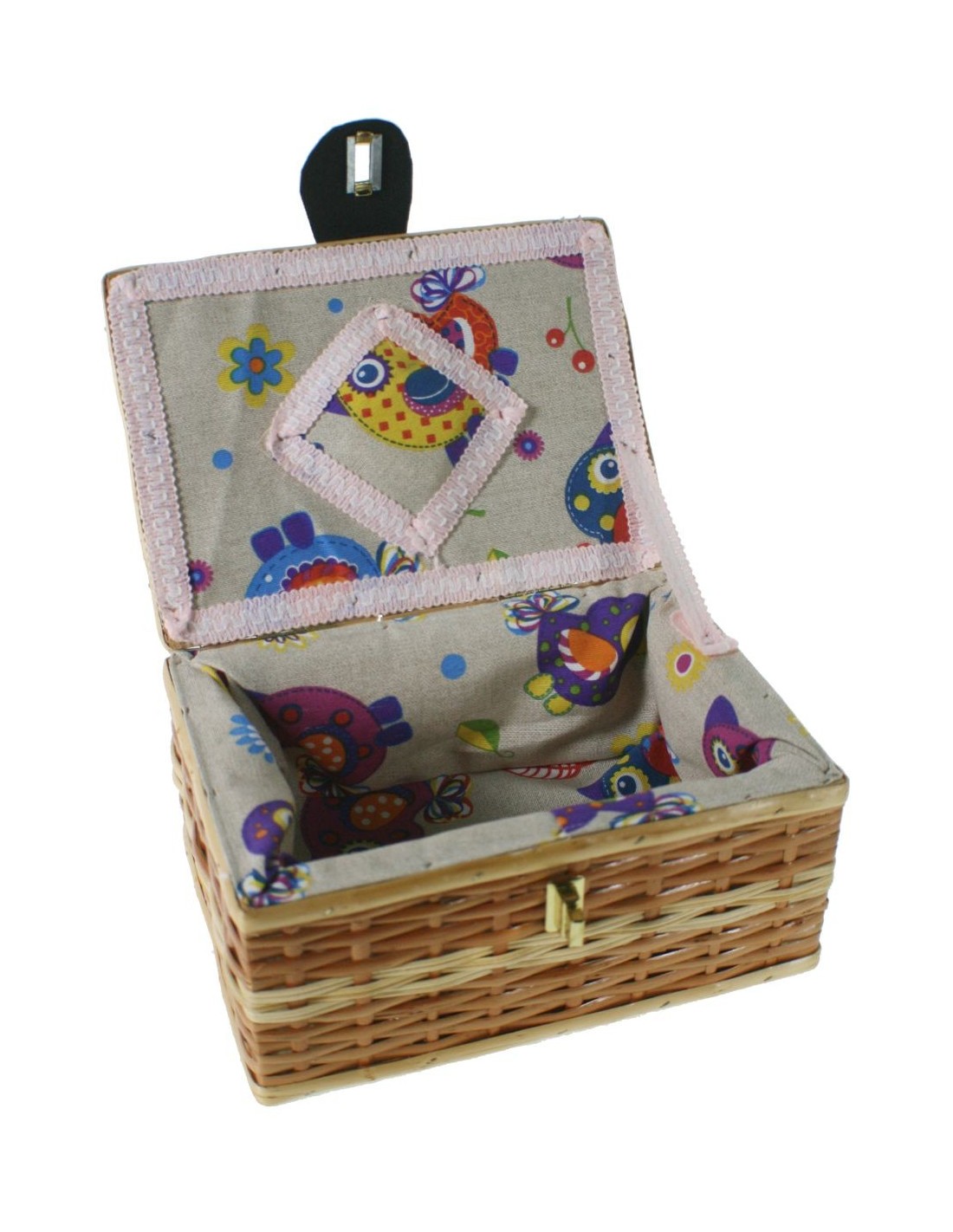 Costurero cesta mimbre pequeño con asa costura bordado para almacenaje