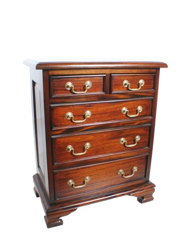 Commode en bois massif d'acajou avec cinq tiroirs mini chiffonnier
