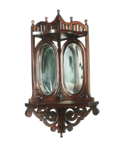 Mènsula cantonera de fusta massissa caoba amb talla i espells bisellats moble auxiliar decoració.