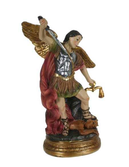 Figura estatua religiosa de culto San Miguel pintada a mano decoración hogar. Medidas: 13x8x6 cm.