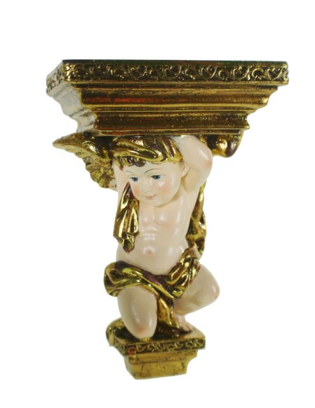 Ménsula pedestal para colgar en pared con Ángel lado izquierdo decoración hogar y exposición de figuras. Medidas: 18 cm.