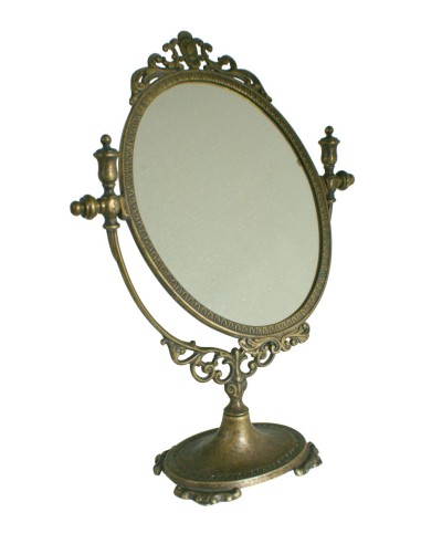 Miroir de vanité de table ovale en laiton antique décor à la maison de style vintage rustique