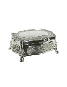 Caja joyero pequeña en metal pulido con adorno grabado estilo vintage para tocador