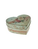 Caixa joier de metall en forma de cor decorada amb flors tons pastel estil vintage romàntic. Mesures: PQ. 13,5x16x7 cm.